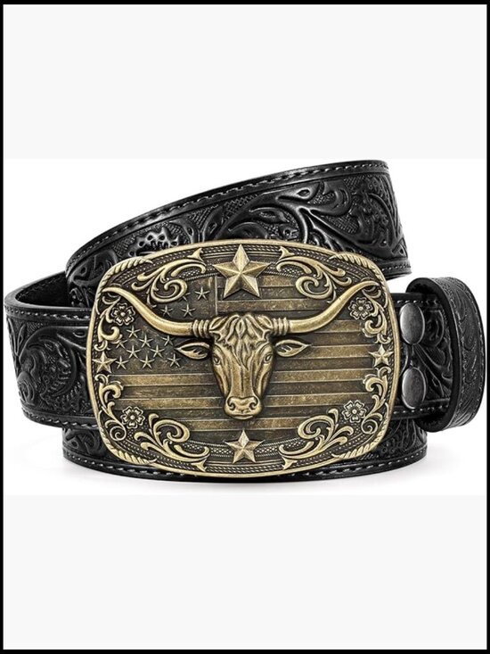 Split Leather Western Cowboy Belt with Bull Buckle for Jeans main image 7